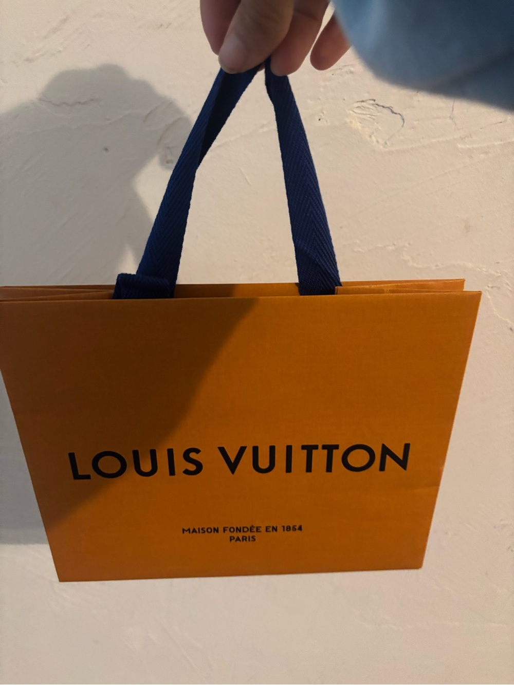 Louis Vuitton Orange Shopping Gift Bag Blue Handles Designer Packaging